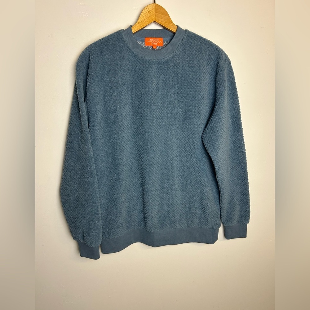 Negative Space Men's Blue‎ Fleece Pullover  Sweater Size S Blue Minimalist